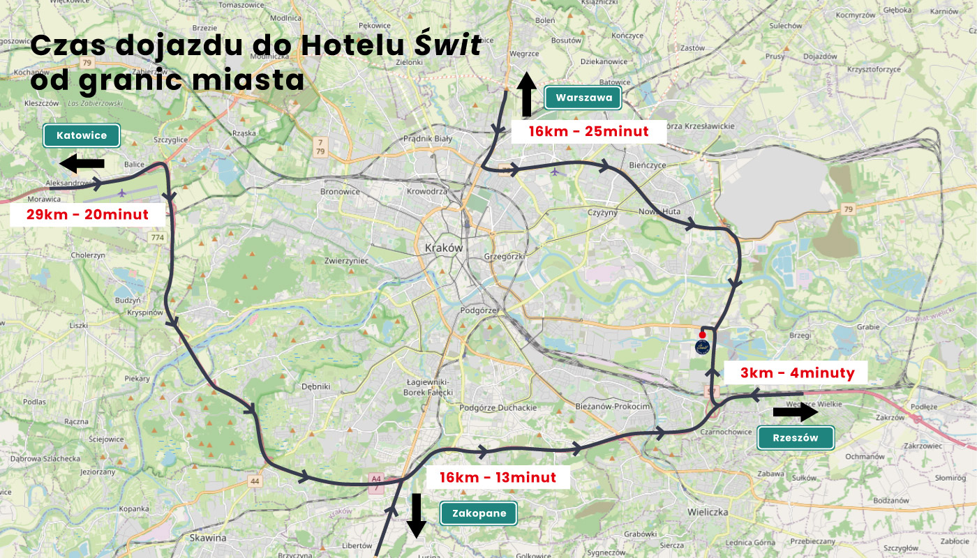 mapka-odleglosci-granice-miasta-krakow-hotel-swit